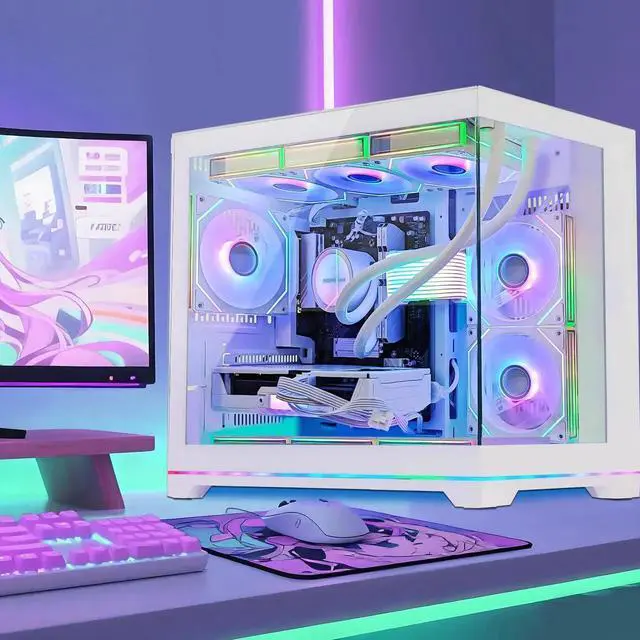 Alt view image 6 of 7 - Hoengager Gaming PC -AMD Ryzen 7 9800X3D 8-Core 5.2 GHz- RX 9070 XT 16GB-32GB DDR5 RAM-1TB PCIe+2TB SATA SSD-360 Liquid Cooler -WIFI & BT-850W PSU -ARGB Fans-Win11 Pro prebuilt Gaming Desktop PC-White