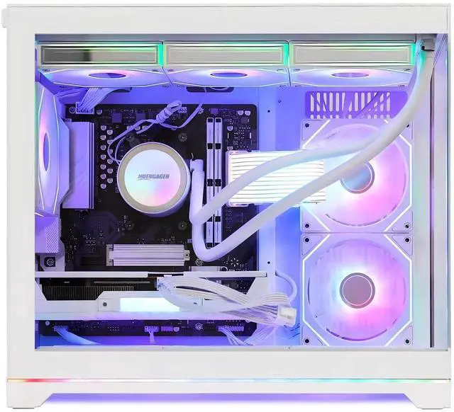 Alt view image 4 of 7 - Hoengager Gaming PC -AMD Ryzen 7 9700X 8-Core 3.8 GHz-RX 9060 XT 16GB-32GB DDR5 RAM-1TB PCIe+4TB SATA SSD-360 Liquid Cooler -WIFI & BT-850W PSU -ARGB Fans-Win11 Pro prebuilt Gaming Desktop PC-White