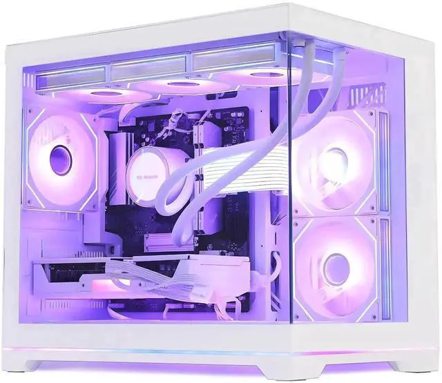 Main image of Hoengager Gaming PC -AMD Ryzen 5 9600X 6-Core 3.9 GHz-RX 9060 XT 16GB-32GB DDR5 RAM-1TB PCIe+2TB SATA SSD-360 Liquid Cooler -WIFI & BT-850W PSU -ARGB Fans-Win11 Pro prebuilt Gaming Desktop PC-White