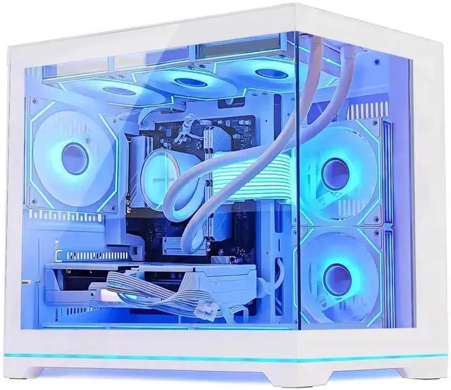Alt view image 3 of 7 - Hoengager Gaming PC -AMD Ryzen 5 9600X 6-Core 3.9 GHz-RX 9060 XT 16GB-32GB DDR5 RAM-1TB PCIe+2TB SATA SSD-360 Liquid Cooler -WIFI & BT-850W PSU -ARGB Fans-Win11 Pro prebuilt Gaming Desktop PC-White