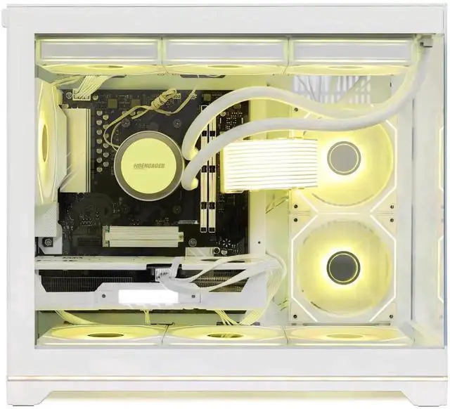 Alt view image 4 of 7 - Hoengager Gaming PC -AMD Ryzen 5 9600X 6-Core 3.9 GHz-RX 9060 XT 16GB-32GB DDR5 RAM-1TB PCIe+2TB SATA SSD-360 Liquid Cooler -WIFI & BT-850W PSU -ARGB Fans-Win11 Pro prebuilt Gaming Desktop PC-White