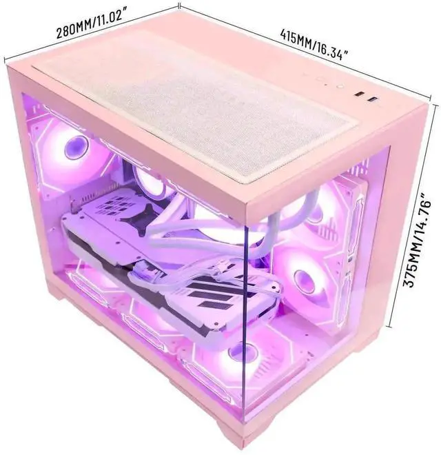 Alt view image 4 of 6 - Hoengager Gaming PC-AMD Ryzen 5 9600X 6-Core 3.9 GHz-RTX 5060TI 8GB GPU-32GB DDR5 RAM-2TB SSD-KB&MS-Liquid cooler-850W PSU Win 11 RGB Fusion 2.0 Prebuilt Desktop Computer-Pink