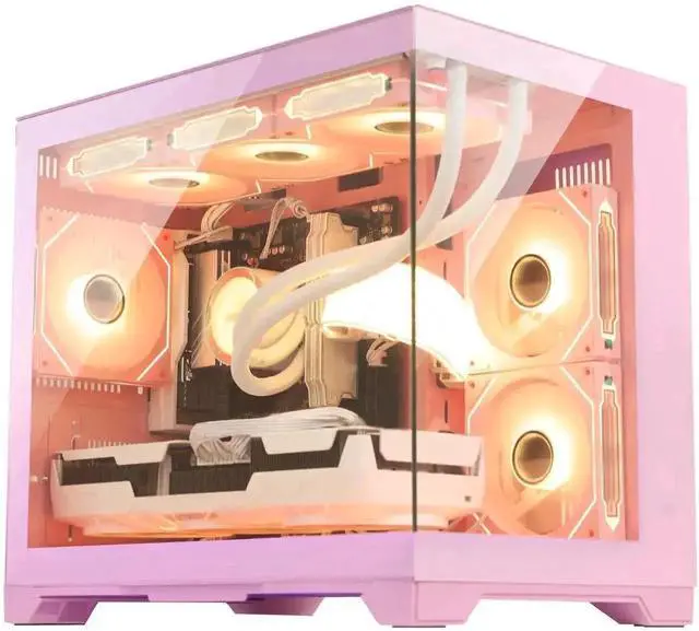 Alt view image 2 of 6 - Hoengager Gaming PC-AMD Ryzen 5 9600X 6-Core 3.9 GHz-RTX 5060TI 8GB GPU-32GB DDR5 RAM-2TB SSD-KB&MS-Liquid cooler-850W PSU Win 11 RGB Fusion 2.0 Prebuilt Desktop Computer-Pink