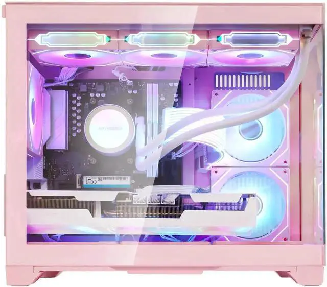Alt view image 3 of 6 - Hoengager Gaming PC-AMD Ryzen 5 9600X 6-Core 3.9 GHz-RTX 5060TI 8GB GPU-32GB DDR5 RAM-2TB SSD-KB&MS-Liquid cooler-850W PSU Win 11 RGB Fusion 2.0 Prebuilt Desktop Computer-Pink