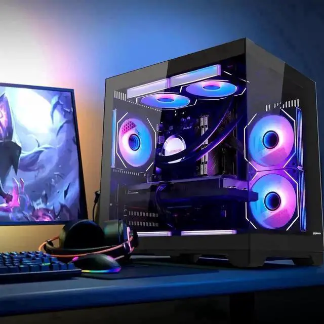 Alt view image 6 of 6 - Hoengager Desktop AMD Ryzen 5 9600X 6-Core 3.9 GHz - GeForce RTX 5060 TI 8GB-32GB DDR5 RAM- 1TB PCIe SSD -Liquid Cooler-WIFI &Bluetooth 650W PSU -Windows 11 Prebuilt PC Computer-Black