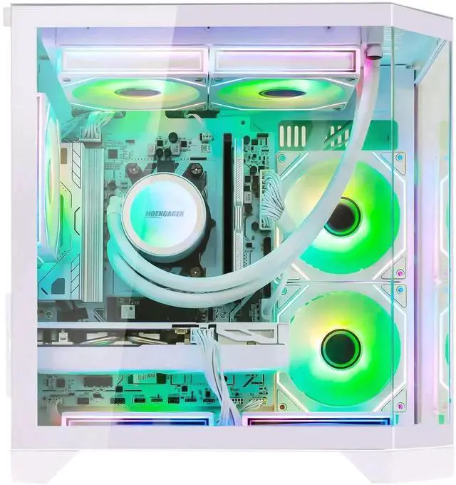 Alt view image 2 of 7 - Hoengager Gaming PC AMD Ryzen 7 9700X 8-Core 3.8 GHz , RTX 5060TI 8GB GPU, 16GB DDR5 RAM ,1TB PCIe SSD, WIFI&Bluetooth Prebuilt PC 850W PSU,240 AIO Liquid cooler, Windows 11 APP RGB Control-White
