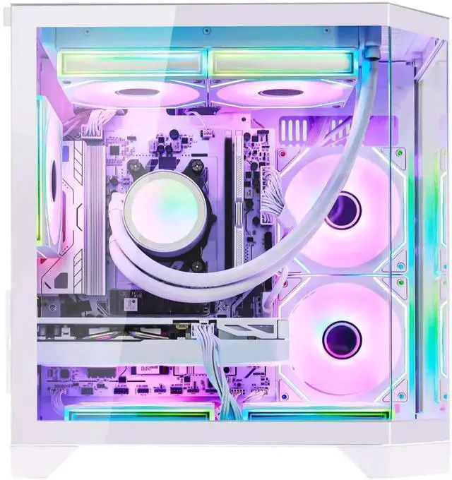 Alt view image 4 of 7 - Hoengager Gaming PC AMD Ryzen 7 9700X 8-Core 3.8 GHz , RTX 5060TI 8GB GPU, 16GB DDR5 RAM ,1TB PCIe SSD, WIFI&Bluetooth Prebuilt PC 850W PSU,240 AIO Liquid cooler, Windows 11 APP RGB Control-White