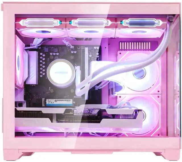 Alt view image 2 of 7 - Hoengager RTX 5060TI 8GB GPU Gaming PC -AMD Ryzen 5 9600X 6-Core 3.9 GHz, 16GB DDR5 RAM, 1TB PCIe SSD, 360 Liquid cooler, KB&MS ,Win 11,850W Gold PSU-RGB Fusion 2.0 Prebuilt Desktop Computer-Pink