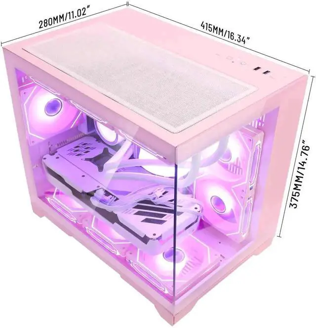 Alt view image 3 of 7 - Hoengager RTX 5060TI 8GB GPU Gaming PC -AMD Ryzen 5 9600X 6-Core 3.9 GHz, 16GB DDR5 RAM, 1TB PCIe SSD, 360 Liquid cooler, KB&MS ,Win 11,850W Gold PSU-RGB Fusion 2.0 Prebuilt Desktop Computer-Pink