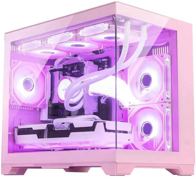 Alt view image 4 of 7 - Hoengager RTX 5060TI 8GB GPU Gaming PC -AMD Ryzen 5 9600X 6-Core 3.9 GHz, 16GB DDR5 RAM, 1TB PCIe SSD, 360 Liquid cooler, KB&MS ,Win 11,850W Gold PSU-RGB Fusion 2.0 Prebuilt Desktop Computer-Pink