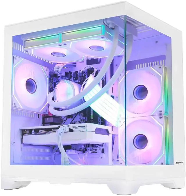Alt view image 4 of 7 - Hoengager Gaming PC AMD Ryzen 7 5700G 8-Core 3.8 GHz,GeForce RTX 5060 TI 8GB, 32GB DDR4 RAM 3200MHz,1TB PCIe SSD, Liquid Cooler,WIFI&BT,ARGB Fans Windows 11-White