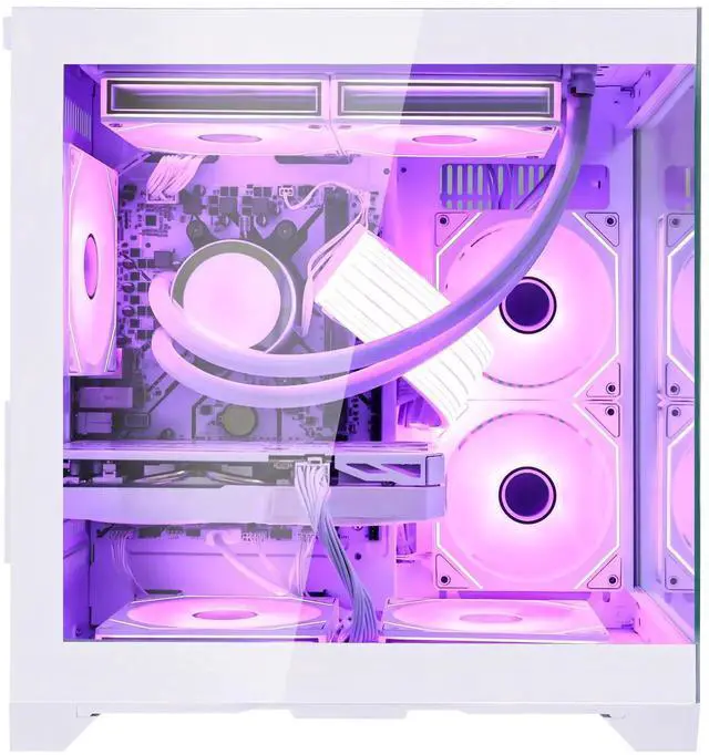 Alt view image 2 of 7 - Hoengager Gaming PC AMD Ryzen 7 5700G 8-Core 3.8 GHz,GeForce RTX 5060 TI 8GB, 32GB DDR4 RAM 3200MHz,1TB PCIe SSD, Liquid Cooler,WIFI&BT,ARGB Fans Windows 11-White