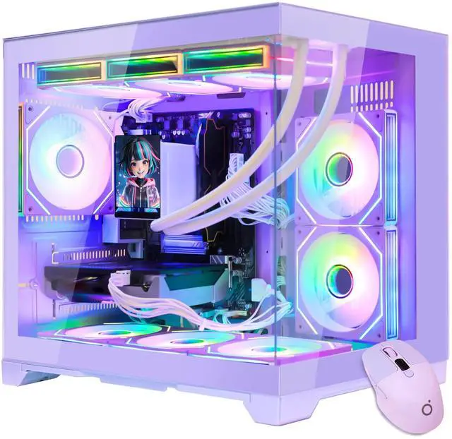 Main image of Hoengager Gaming PC -AMD Ryzen 5 9600X 6Core 3.9GHz-RTX 5060 8GB GPU-32GB DDR5 RAM-1TB PCIe+1TB SATA SSD-LCD Liquid Cooler -WIFI &BT-850W Gold PSU-APP ARGB Fans-Win11 prebuilt Gaming Desktop PC-Purple