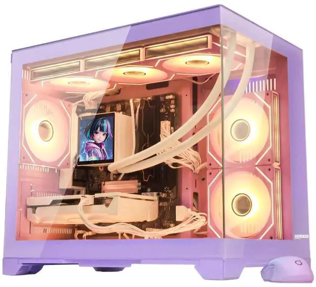 Alt view image 4 of 7 - Hoengager Gaming PC-AMD Ryzen 7 9700X 8-Core 3.8 GHz-RX 9060 XT 16GB GPU-16GB DDR5 RAM-1TB PCIe+ 1TB SATA SSD-LCD Liquid Cooler -WIFI & BT-850W Gold PSU-APP ARGB Fans-Win11 Prebuilt Desktop PC-Purple