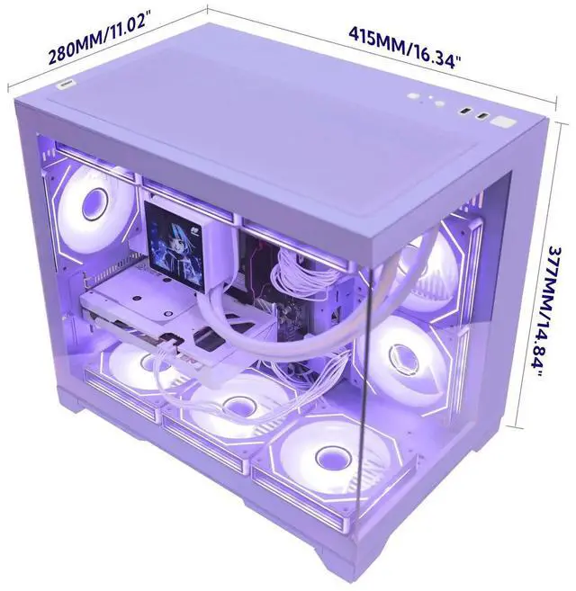 Alt view image 5 of 7 - Hoengager Gaming PC-AMD Ryzen 7 9700X 8-Core 3.8 GHz-RX 9060 XT 16GB GPU-16GB DDR5 RAM-1TB PCIe+ 1TB SATA SSD-LCD Liquid Cooler -WIFI & BT-850W Gold PSU-APP ARGB Fans-Win11 Prebuilt Desktop PC-Purple