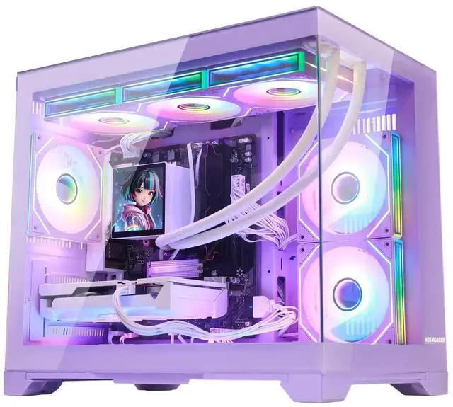 Alt view image 3 of 7 - Hoengager Gaming PC-AMD Ryzen 7 9700X 8-Core 3.8 GHz-RX 9060 XT 16GB GPU-16GB DDR5 RAM-1TB PCIe+ 1TB SATA SSD-LCD Liquid Cooler -WIFI & BT-850W Gold PSU-APP ARGB Fans-Win11 Prebuilt Desktop PC-Purple