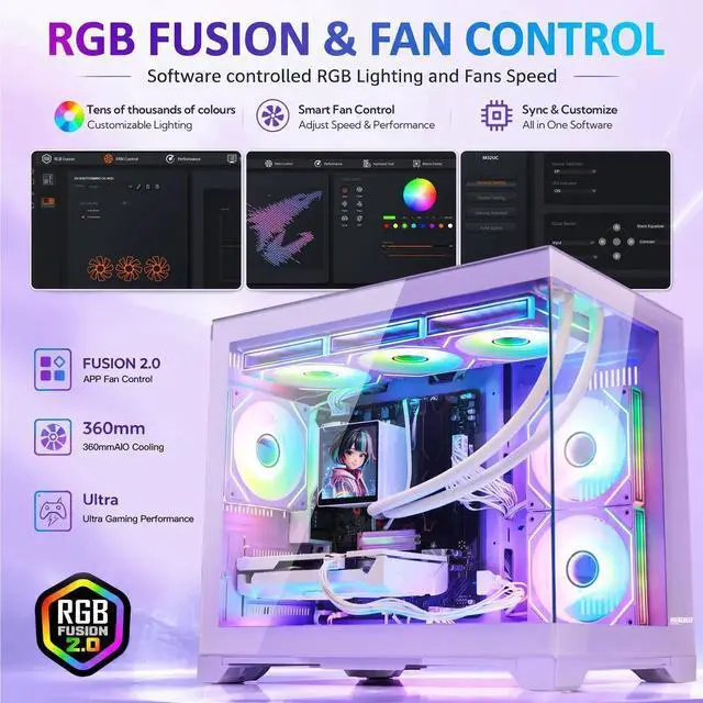 Alt view image 6 of 7 - Hoengager Gaming PC-AMD Ryzen 7 9700X 8-Core 3.8 GHz-RX 9060 XT 16GB GPU-16GB DDR5 RAM-1TB PCIe+ 1TB SATA SSD-LCD Liquid Cooler -WIFI & BT-850W Gold PSU-APP ARGB Fans-Win11 Prebuilt Desktop PC-Purple