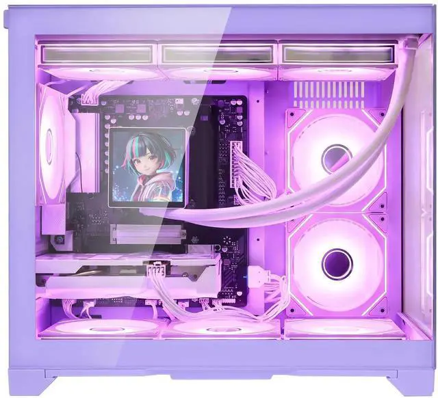 Alt view image 2 of 7 - Hoengager Gaming PC-AMD Ryzen 7 9700X 8-Core 3.8 GHz-RX 9060 XT 16GB GPU-16GB DDR5 RAM-1TB PCIe+ 1TB SATA SSD-LCD Liquid Cooler -WIFI & BT-850W Gold PSU-APP ARGB Fans-Win11 Prebuilt Desktop PC-Purple