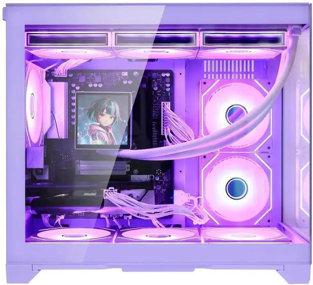 Alt view image 4 of 7 - Hoengager Gaming PC -AMD Ryzen 7 9700X 8-Core 3.8 GHz-RTX 5070 12GB-32GB DDR5 RAM-1TB PCIe+2TB SATA SSD-LCD Liquid Cooler -WIFI & BT-850W Gold PSU-APP ARGB Fans-Win11 prebuilt Gaming Desktop PC-Purple