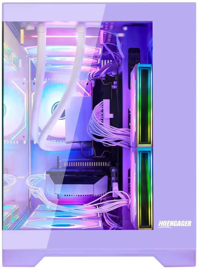 Alt view image 5 of 7 - Hoengager Gaming PC -AMD Ryzen 7 9700X 8-Core 3.8 GHz-RTX 5070 12GB-32GB DDR5 RAM-1TB PCIe+2TB SATA SSD-LCD Liquid Cooler -WIFI & BT-850W Gold PSU-APP ARGB Fans-Win11 prebuilt Gaming Desktop PC-Purple