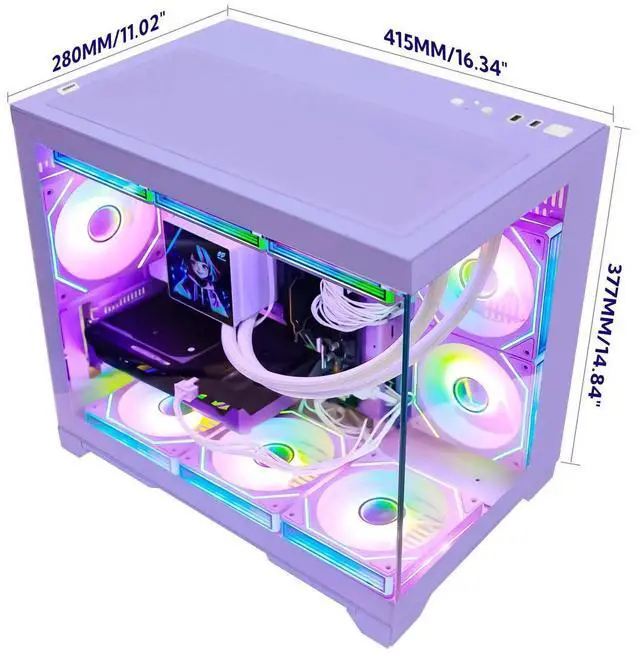 Alt view image 6 of 7 - Hoengager Gaming PC -AMD Ryzen 7 9700X 8-Core 3.8 GHz-RTX 5070 12GB-32GB DDR5 RAM-1TB PCIe+2TB SATA SSD-LCD Liquid Cooler -WIFI & BT-850W Gold PSU-APP ARGB Fans-Win11 prebuilt Gaming Desktop PC-Purple