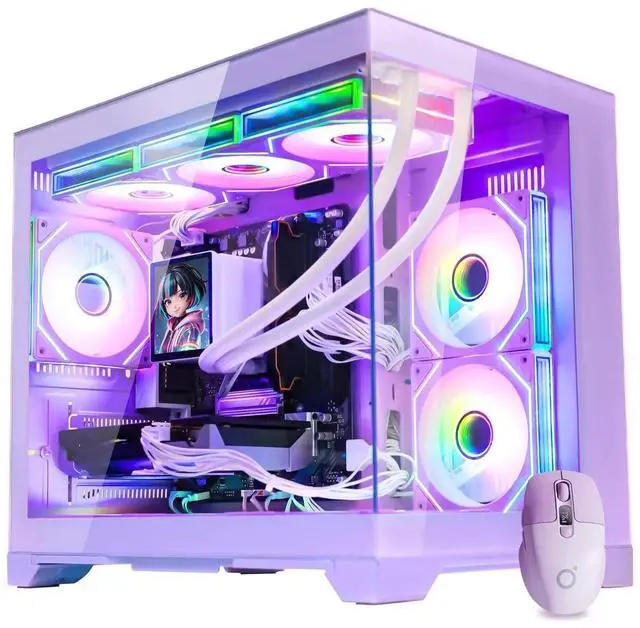 Main image of Hoengager Gaming PC -AMD Ryzen 7 9700X 8-Core 3.8 GHz-RTX 5070 12GB-32GB DDR5 RAM-1TB PCIe+2TB SATA SSD-LCD Liquid Cooler -WIFI & BT-850W Gold PSU-APP ARGB Fans-Win11 prebuilt Gaming Desktop PC-Purple