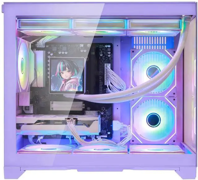 Alt view image 4 of 7 - Hoengager Gaming PC -AMD Ryzen 7 9700X 8Core 3.8GHz-RTX 5060Ti 8GB-32GB DDR5 RAM-1TB PCIe+1TB SATA SSD-LCD Liquid Cooler -WIFI & BT-850W Gold PSU-APP ARGB Fans-Win11 prebuilt Gaming Desktop PC-Purple