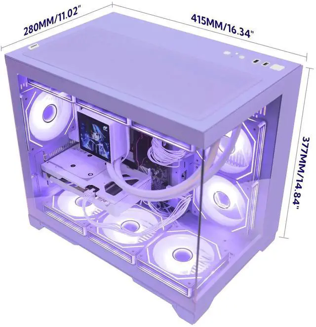 Alt view image 5 of 7 - Hoengager Gaming PC -AMD Ryzen 7 9700X 8Core 3.8GHz-RTX 5060Ti 8GB-32GB DDR5 RAM-1TB PCIe+1TB SATA SSD-LCD Liquid Cooler -WIFI & BT-850W Gold PSU-APP ARGB Fans-Win11 prebuilt Gaming Desktop PC-Purple