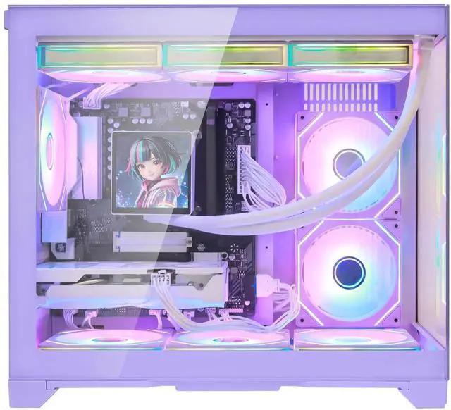 Alt view image 2 of 7 - Hoengager Gaming PC -AMD Ryzen 7 9700X 8Core 3.8GHz-RTX 5060Ti 8GB-32GB DDR5 RAM-1TB PCIe+1TB SATA SSD-LCD Liquid Cooler -WIFI & BT-850W Gold PSU-APP ARGB Fans-Win11 prebuilt Gaming Desktop PC-Purple