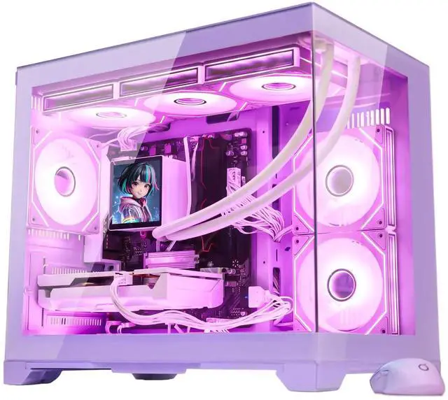 Alt view image 3 of 7 - Hoengager Gaming PC -AMD Ryzen 7 9700X 8Core 3.8GHz-RTX 5060Ti 8GB-32GB DDR5 RAM-1TB PCIe+1TB SATA SSD-LCD Liquid Cooler -WIFI & BT-850W Gold PSU-APP ARGB Fans-Win11 prebuilt Gaming Desktop PC-Purple