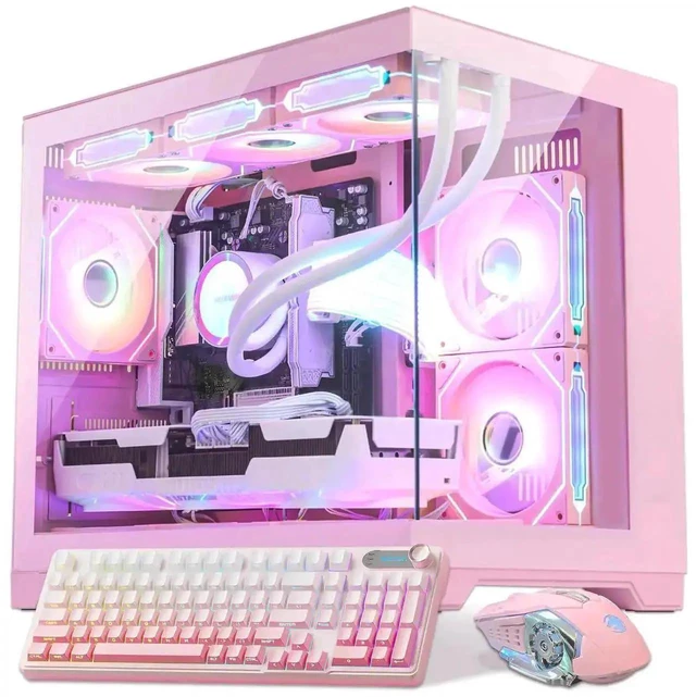 Main image of Hoengager RX 9070GRE 12GB Gaming PC -AMD Ryzen 5 9600X 6-Core 3.9 GHz, 32GB DDR5 RAM, 1TB PCIe SSD, 360 Liquid cooler, KB&MS ,Win 11,850W Gold PSU-RGB Fusion 2.0 Prebuilt Desktop Computer-Pink
