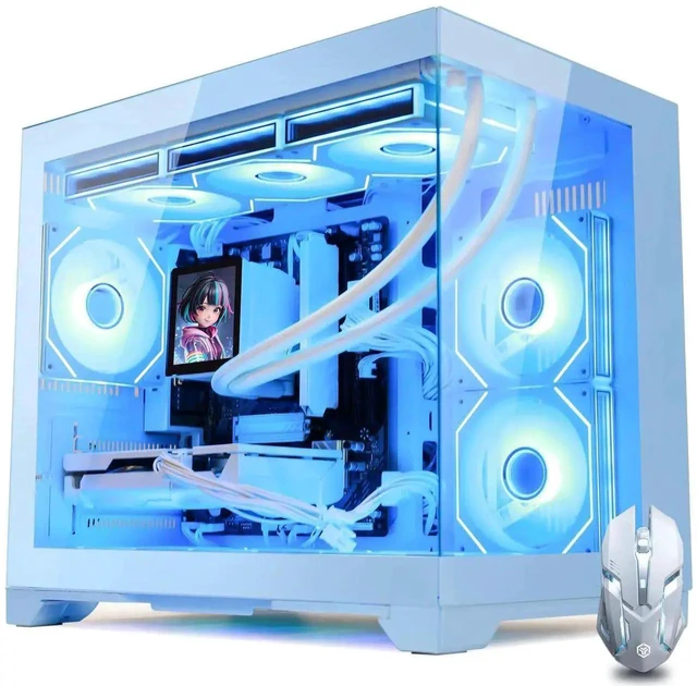 Main image of Hoengager Gaming PC -AMD Ryzen 5 9600X 6-Core 3.9 GHz-RX 9070GRE 12GB GPU-32GB DDR5 RAM-1TB PCIe SSD-LCD Liquid Cooler-WIFI &Bluetooth-850W Gold PSU-APP ARGB Fans-Win11 prebuilt Gaming Desktop PC-Blue
