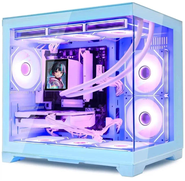 Alt view image 3 of 7 - Hoengager Gaming PC -AMD Ryzen 5 9600X 6-Core 3.9 GHz-RX 9070GRE 12GB GPU-32GB DDR5 RAM-1TB PCIe SSD-LCD Liquid Cooler-WIFI &Bluetooth-850W Gold PSU-APP ARGB Fans-Win11 prebuilt Gaming Desktop PC-Blue