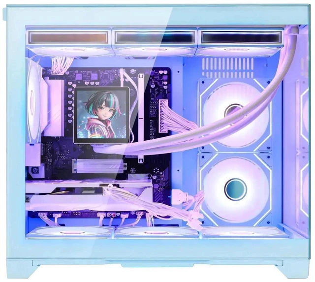 Alt view image 4 of 7 - Hoengager Gaming PC -AMD Ryzen 5 9600X 6-Core 3.9 GHz-RX 9070GRE 12GB GPU-32GB DDR5 RAM-1TB PCIe SSD-LCD Liquid Cooler-WIFI &Bluetooth-850W Gold PSU-APP ARGB Fans-Win11 prebuilt Gaming Desktop PC-Blue