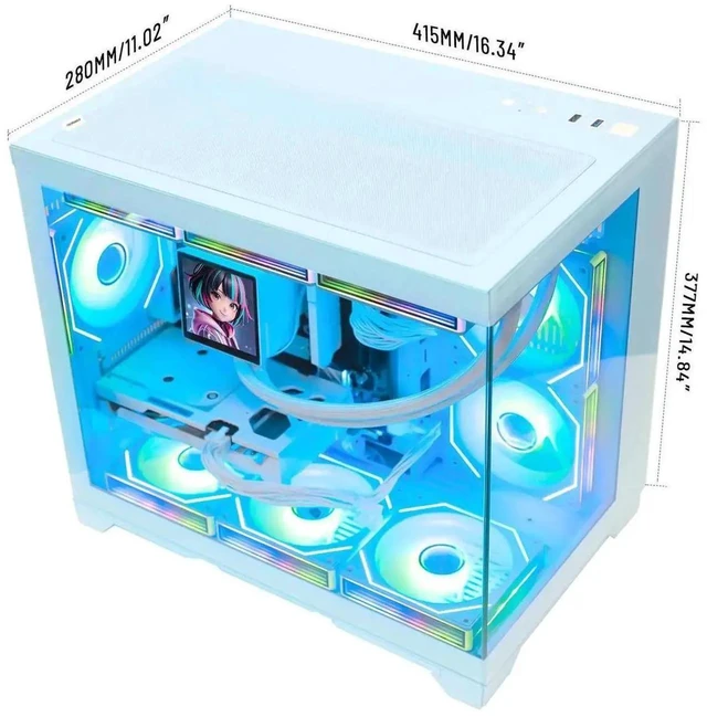 Alt view image 6 of 7 - Hoengager Gaming PC -AMD Ryzen 5 9600X 6-Core 3.9 GHz-RX 9070GRE 12GB GPU-32GB DDR5 RAM-1TB PCIe SSD-LCD Liquid Cooler-WIFI &Bluetooth-850W Gold PSU-APP ARGB Fans-Win11 prebuilt Gaming Desktop PC-Blue
