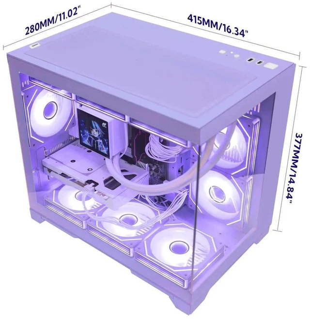 Alt view image 5 of 7 - Hoengager Gaming PC-AMD Ryzen 7 9700X 8-Core 3.8GHz-RX 9070GRE 12GB GPU-16GB DDR5 RAM-1TB PCIe SSD-LCD Liquid Cooler-WIFI &Bluetooth-850W Gold PSU-APP ARGB Fans-Win11 prebuilt Gaming Desktop PC-Purple