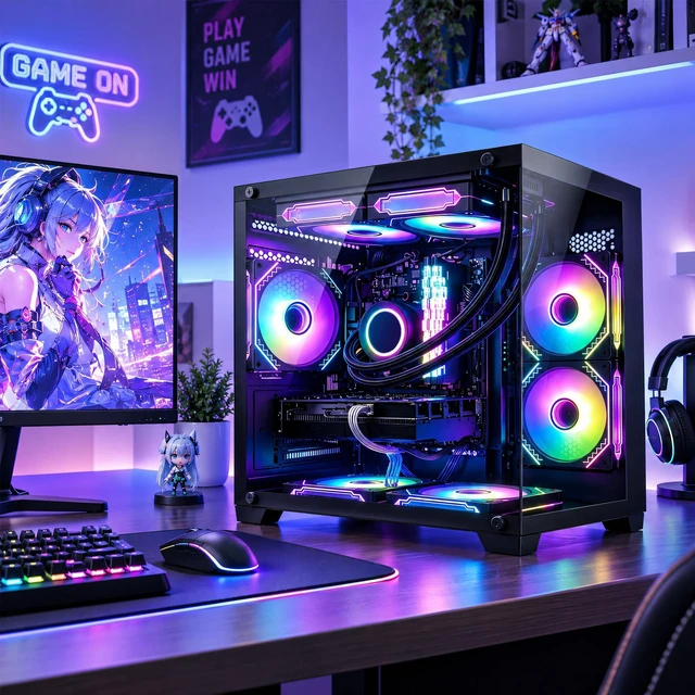 Alt view image 7 of 7 - Hoengager Gaming PC INTEL Core i5 14400F 10-Core, RTX 3060 12GB GPU, 16GB DDR4 RAM 3200MHz,1TB PCIe SSD, WIFI&Bluetooth, 650W PSU ,Windows 11 Desktop