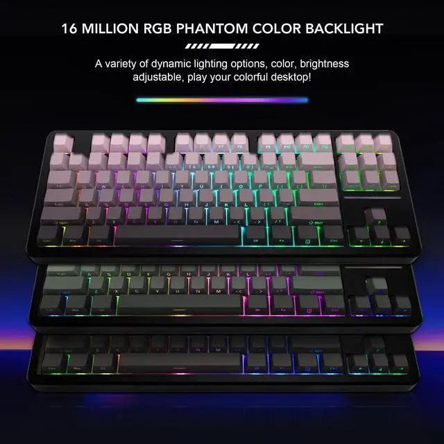 Alt view image 4 of 7 - Hoengager Forerunner X87, 87 keys Mechanical Gaming Keyboard, 2.4 GHz / Bluetooth / Wired Connectivity, Side Carving PBT Keycaps, Key Switches with Customized Sound, 10000 mAh built-in Battery