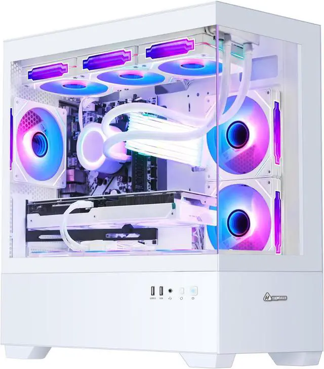 Alt view image 3 of 7 - Hoengager Ocean Park Gaming PC Desktop-AMD Ryzen 7 5700X 3.4 GHz 8-Core, 32GB DDR4 RAM,1TB PCI-E  SSD, RTX 4060 8G, 360 Liquid-Cooled,RGB Fans, WIFI &Bluetooth ,Win 11 Pro 64bit -White