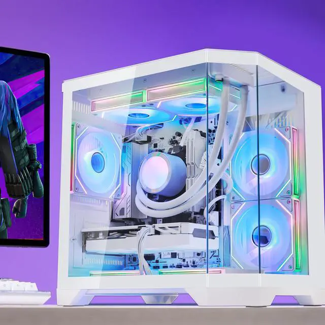 Alt view image 4 of 7 - Hoengager RTX 5070 12GB Gaming PC Desktop - AMD Ryzen 7 7700, 32GB DDR5 RAM, 1TB PCIe SSD, WiFi + BT, 850W PSU,Liquid cooler ,Windows 11 Pro -RGB Prebuilt Computer -Ocean of Stars