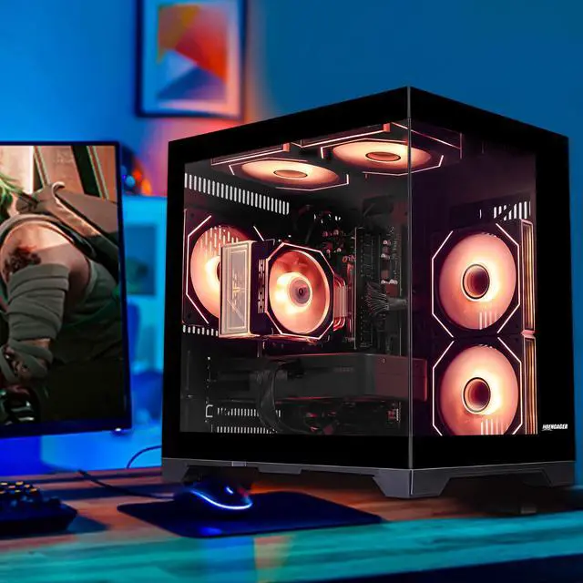 Alt view image 6 of 7 - Hoengager Gaming PC AMD Ryzen 5 5500 3.6GHz, RX 6500 XT 4GB, 16GB DDR4 3200 RAM, 1T SSD,RGB Fans, WIFI &Bluetooth ,Win 11 Pro Ready Prebuilt Desktop Computer-Black