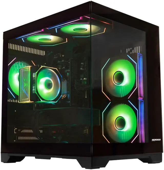 Alt view image 5 of 7 - Hoengager Gaming PC AMD Ryzen 5 5500 3.6GHz, RX 6500 XT 4GB, 16GB DDR4 3200 RAM, 1T SSD,RGB Fans, WIFI &Bluetooth ,Win 11 Pro Ready Prebuilt Desktop Computer-Black