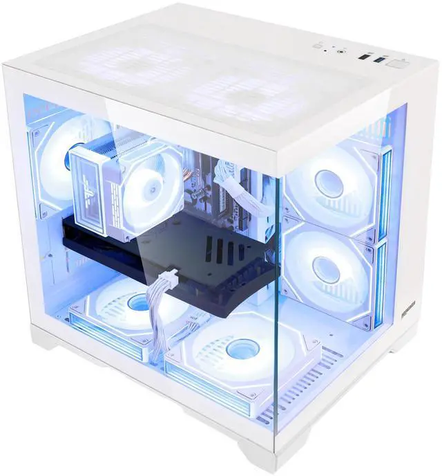 Alt view image 6 of 7 - Hoengager Gaming PC AMD Ryzen 5 5500 3.6GHz, RX 6500 XT 4GB, 16GB DDR4 3200 RAM, 1T SSD,RGB Fans, WIFI &Bluetooth ,Win 11 Pro Ready Prebuilt Desktop Computer-White
