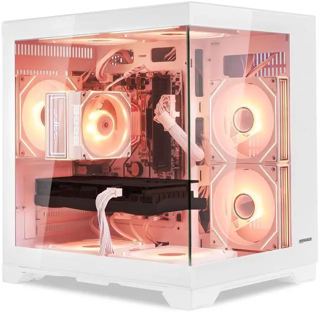 Alt view image 4 of 7 - Hoengager Gaming PC AMD Ryzen 5 5500 3.6GHz, RX 6500 XT 4GB, 16GB DDR4 3200 RAM, 1T SSD,RGB Fans, WIFI &Bluetooth ,Win 11 Pro Ready Prebuilt Desktop Computer-White