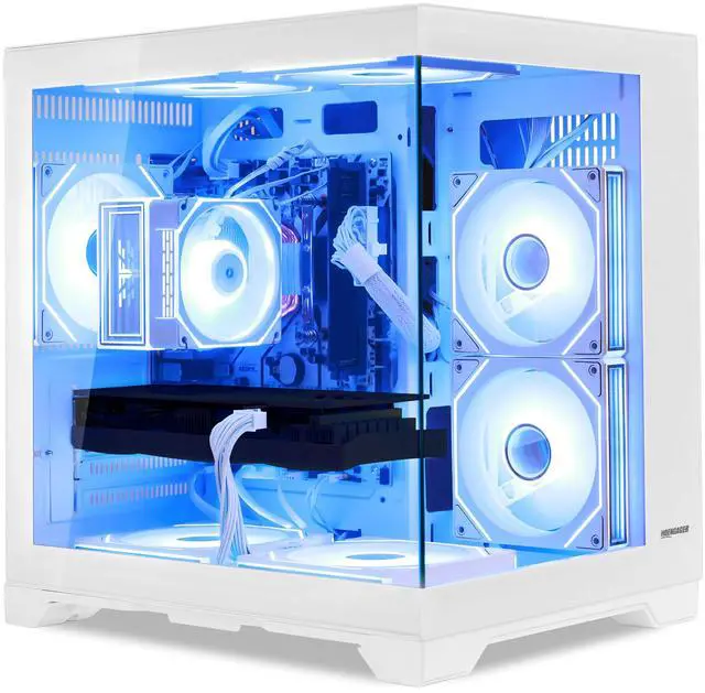 Alt view image 2 of 7 - Hoengager Gaming PC AMD Ryzen 5 5500 3.6GHz, RX 6500 XT 4GB, 16GB DDR4 3200 RAM, 1T SSD,RGB Fans, WIFI &Bluetooth ,Win 11 Pro Ready Prebuilt Desktop Computer-White