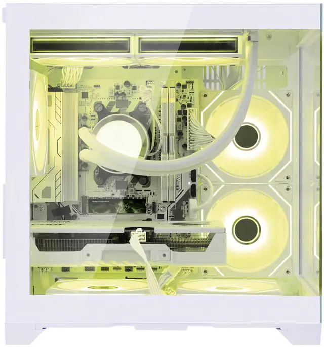 Alt view image 3 of 7 - Hoengager Gaming PC , AMD Ryzen 5 9600X 6-Core, Radeon RX 9060XT 16G ,32GB DDR5 6000 RAM,1TB NVMe SSD, 650W PSU, WiFi& Bluetooth, Liquid Cooler, RGB Fans , Win11 Pro ,Prebuilt Gaming Desktop-White