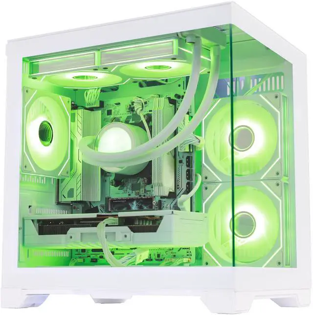 Alt view image 4 of 7 - Hoengager Gaming PC , AMD Ryzen 5 9600X 6-Core, Radeon RX 9060XT 16G ,32GB DDR5 6000 RAM,1TB NVMe SSD, 650W PSU, WiFi& Bluetooth, Liquid Cooler, RGB Fans , Win11 Pro ,Prebuilt Gaming Desktop-White