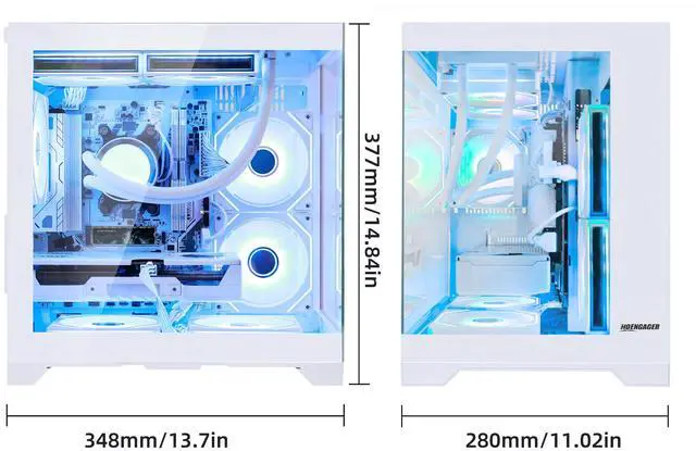 Alt view image 6 of 7 - Hoengager Gaming PC , AMD Ryzen 5 9600X 6-Core, Radeon RX 9060XT 16G ,32GB DDR5 6000 RAM,1TB NVMe SSD, 650W PSU, WiFi& Bluetooth, Liquid Cooler, RGB Fans , Win11 Pro ,Prebuilt Gaming Desktop-White