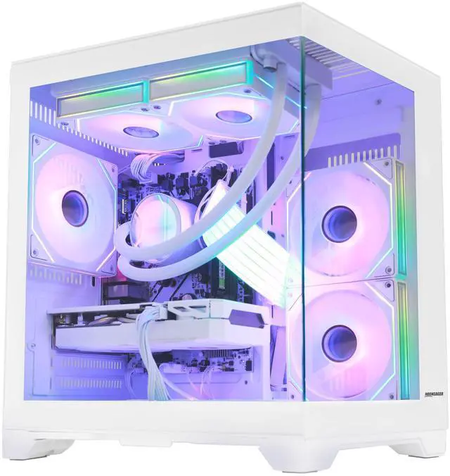 Alt view image 5 of 7 - Hoengager Gaming PC AMD Ryzen 7 5700X 8-Core 3.4 GHz, Radeon RX 9060 XT 16GB, 32GB DDR4 RAM 3200MHz,1TB PCIe SSD, WIFI&Bluetooth Windows 11 Pro-White