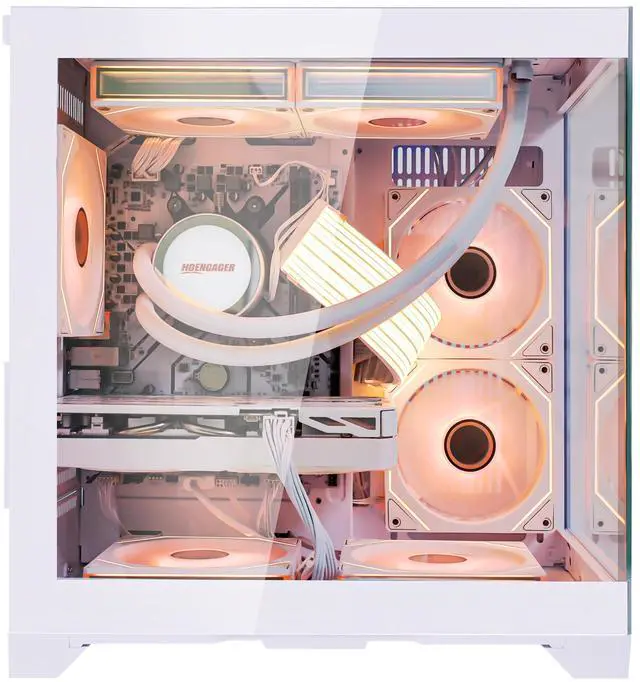 Alt view image 2 of 7 - Hoengager Gaming PC AMD Ryzen 7 5700X 8-Core 3.4 GHz, Radeon RX 9060 XT 16GB, 32GB DDR4 RAM 3200MHz,1TB PCIe SSD, WIFI&Bluetooth Windows 11 Pro-White